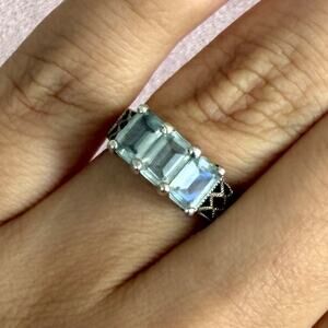 sterling silver emerald-cut aquamarine ring size 6